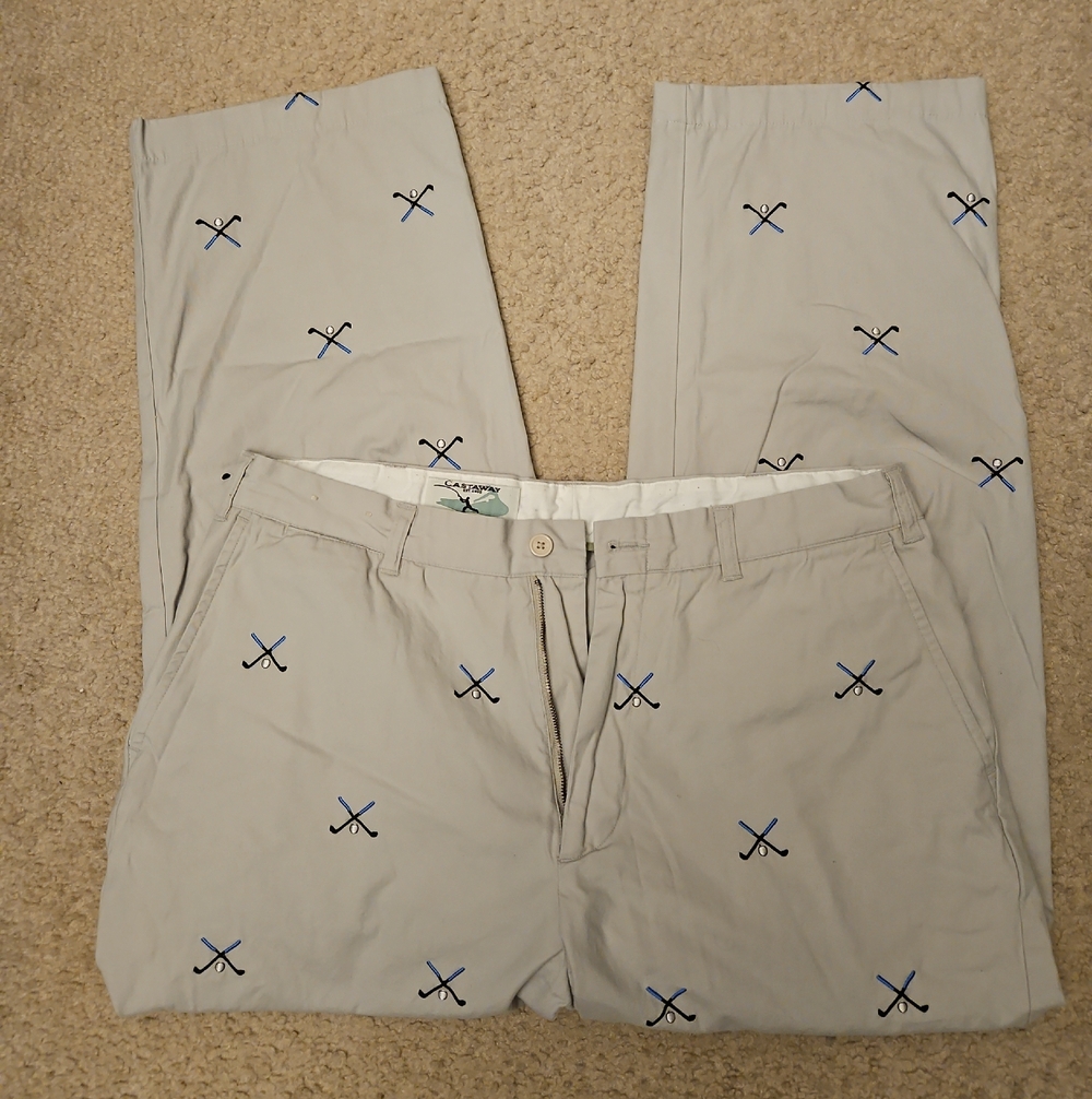 Castaway Light Gray Embroidered Golf Chino | 34W × 27L
